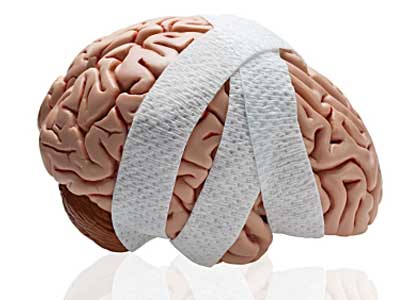 brain in bandages